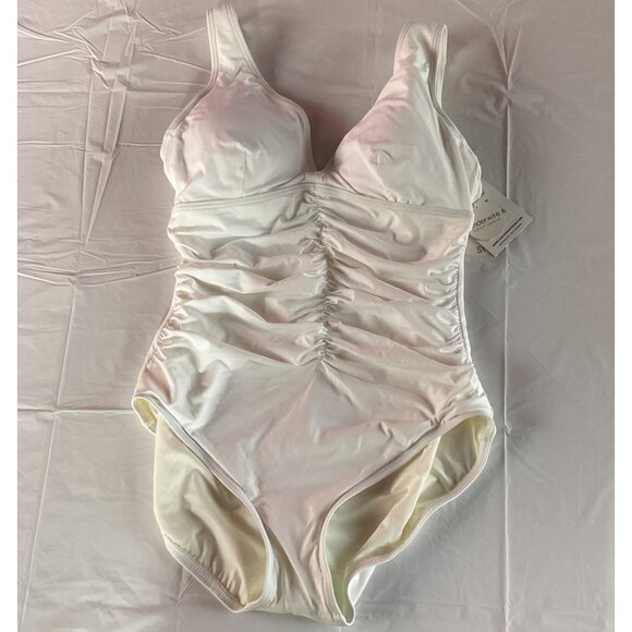 NWT Contours Coco Reef White One-Piece Swimsuit Underwire Ruching Design 12/36C - Picture 2 of 14